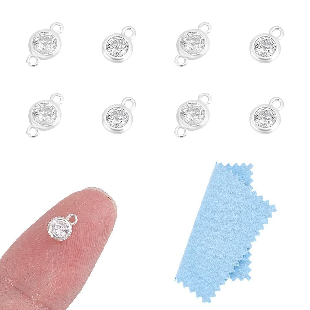 2797 8Pcs 2 Styles Cubic Zirconia Link Charm Birthstone Charm 925 Sterling